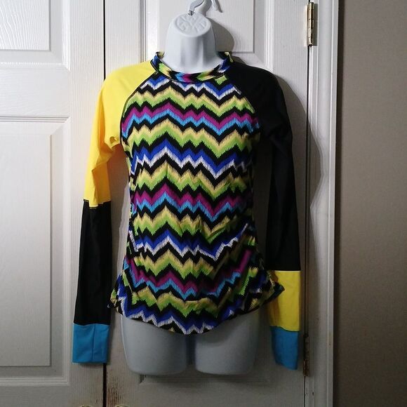 Swim long sleeve top bathing suit surf top surfer beach multicolor  Sz M NWOT - Picture 1 of 5